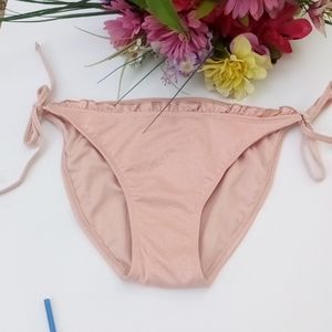 NWOT "Xhileration" peach metallic bikini bottom w/ruffle trim